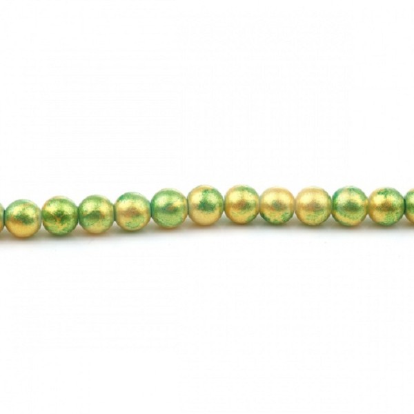 Perles en verre 8 mm doré et verte x 10 - Photo n°3