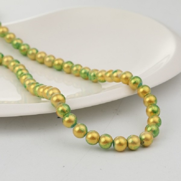 Perles en verre 8 mm doré et verte x 10 - Photo n°1
