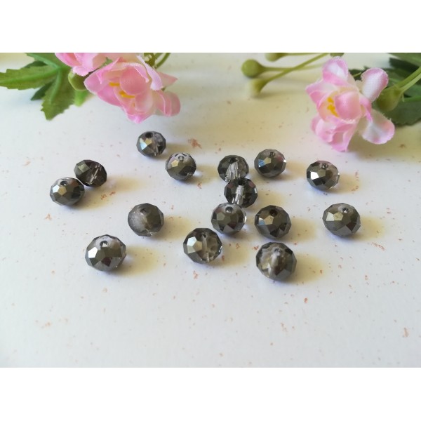 Perles en verre à facette 8 x 6 mm noir et argenté x 20 - Photo n°2
