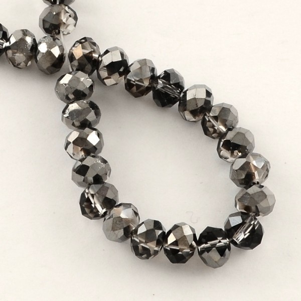 Perles en verre à facette 8 x 6 mm noir et argenté x 20 - Photo n°1