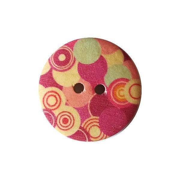 4 boutons rond en bois fantaisies couture scrapbooking 30 mm ROND ROSE VERT CREME - Photo n°1