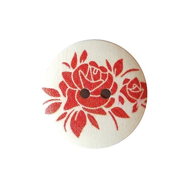 4 boutons blanc rond en bois fantaisies couture scrapbooking 30 mm ROSE ROUGE - Photo n°1