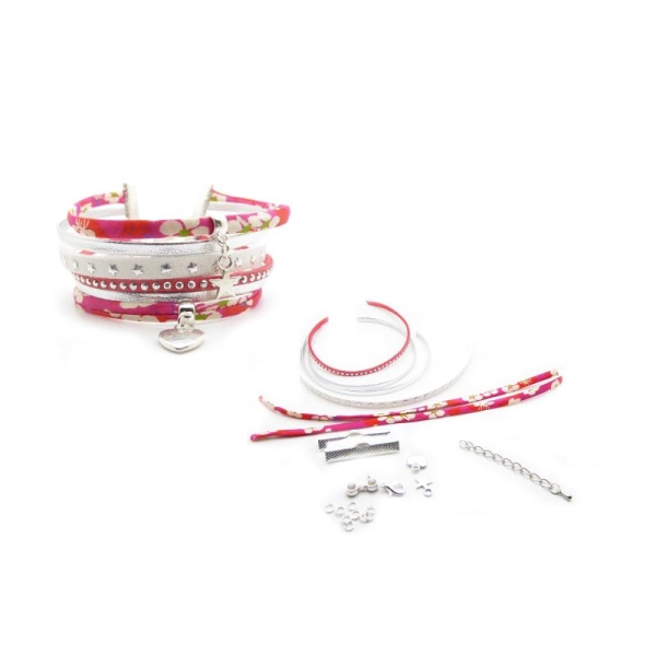 Kit Bracelet Liberty Mitsi avec suédine ton rose et blanc, cuir argenté - 1 pièce - Photo n°1