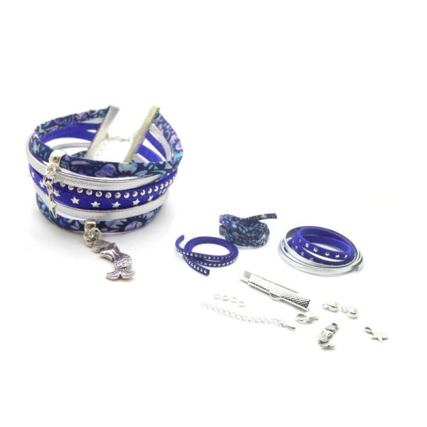 Kit Bracelet Liberty Lucy Lord bleu, suédine ton bleu, cuir argenté - 1 pièce - Photo n°1