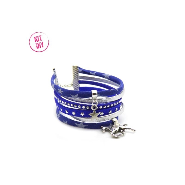 Kit Bracelet Liberty De Lawn bleu outremer, suédine ton bleu, cuir argenté - 1 pièce - Photo n°1