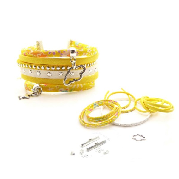 Kit Bracelet Liberty kayoko jaune, suédine ton jaune et blanc, cuir jaune - 1 pièce - Photo n°1