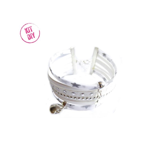 Kit Bracelet Liberty De Lawn blanc étoiles argentées, suédine ton blanc, cuir blanc  - 1 pièce - Photo n°1