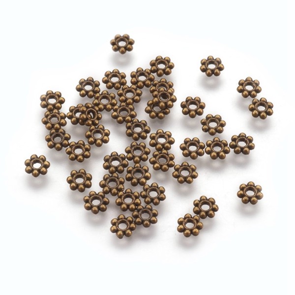 Perles métal intercalaires fleur 4 mm bronze x 50 - Photo n°1