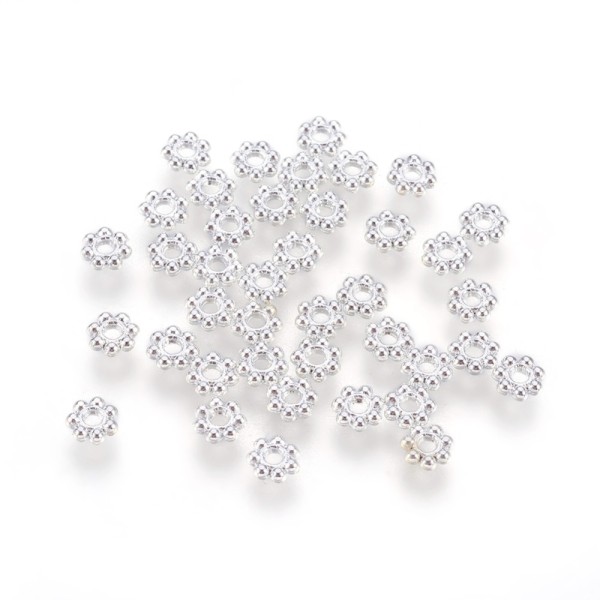 Perles métal intercalaires fleur 4 mm argenté x 50 - Photo n°1