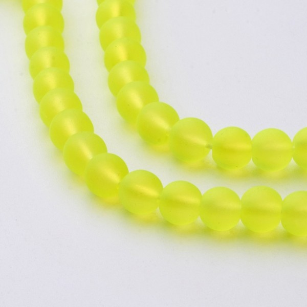 Perles en verre givré 4 mm jaune fluo x 50 - Photo n°1