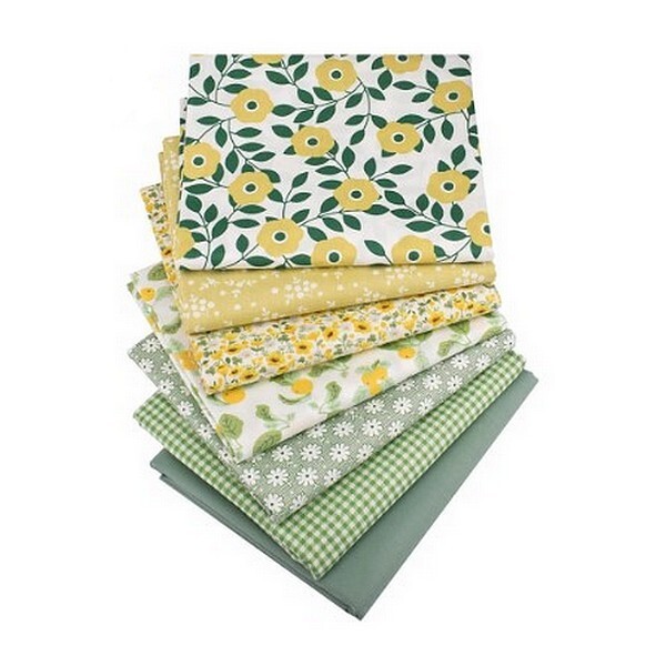 7 coupons tissu patchwork coton couture 40 x 50 cm TONS VERT JAUNE 344A - Photo n°1