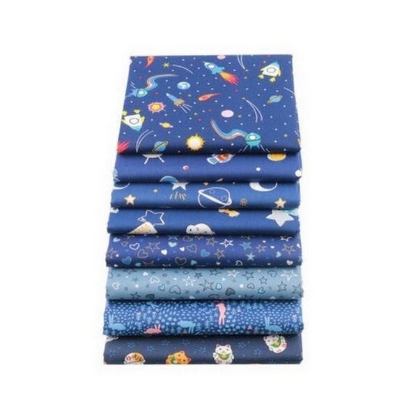 8 coupons tissu patchwork coton couture 20 x 25 cm TONS BLEU 75078 - Photo n°1