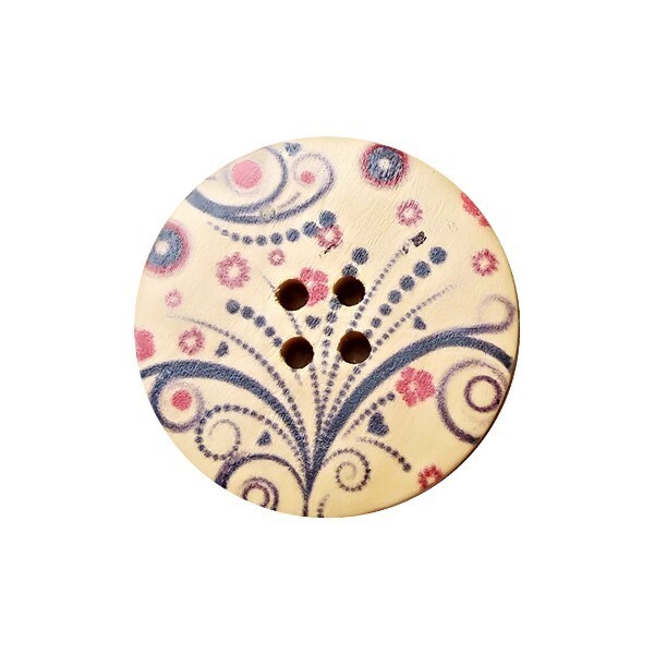 4 boutons rond en bois fantaisies couture scrapbooking 30 mm RAMAGE - Photo n°1
