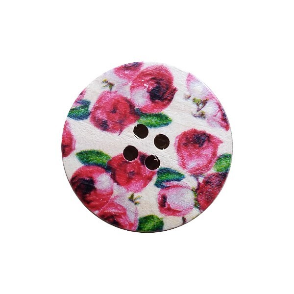 4 boutons rond en bois fantaisies couture scrapbooking 30 mm ROSE ROUGE - Photo n°1