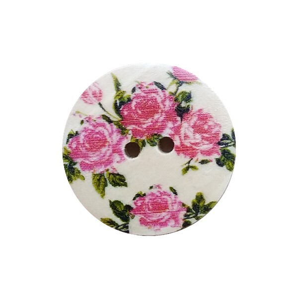 4 boutons rond en bois fantaisies couture scrapbooking 30 mm GROSSE ROSE - Photo n°1
