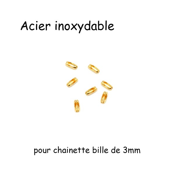 6 Embouts Doré Chaine Boule, Fermoir Pour Chainette Bille De 3mm En Acier Inoxydable - Photo n°1