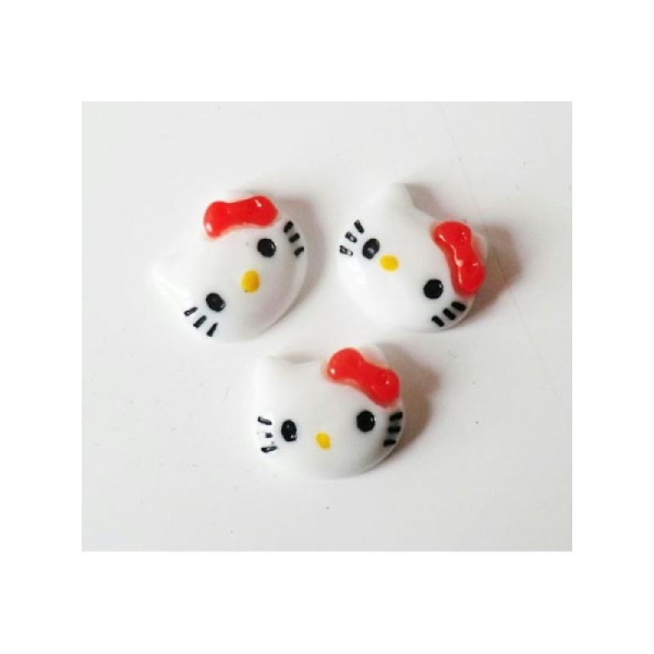 Cabochon Personnage Chat 12mm BLANC/ROUGE - Photo n°1