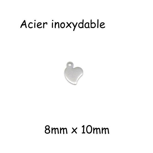 10 Petites Breloques Coeur Stylisé En Acier Inoxydable Argenté - 8mm X 10mm - Photo n°1