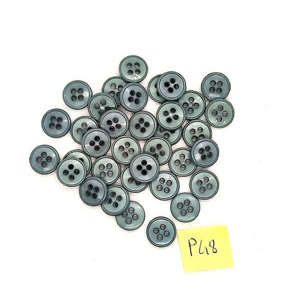35 Boutons en résine gris / vert - 11mm - P48 - Photo n°1