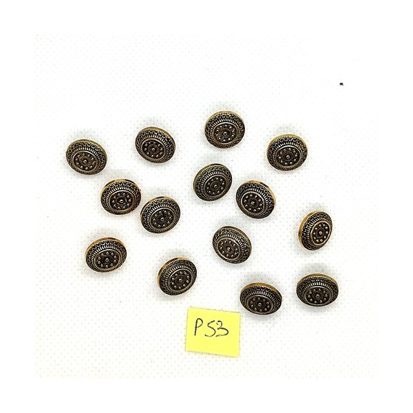 14 Boutons en résine doré - 12mm - P53 - Photo n°1