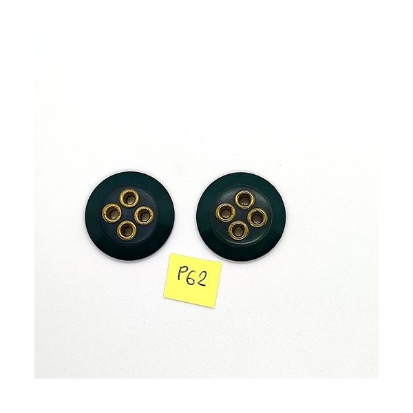 2 Boutons en résine vert et doré - 27mm - P62 - Photo n°1