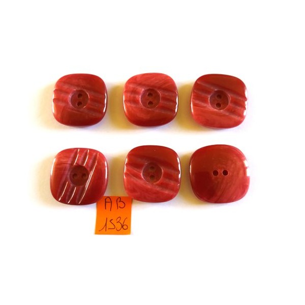 6 Boutons en résine rouge - 25x25mm - AB1536 - Photo n°1