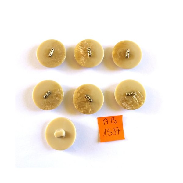 7 Boutons en résine beige et doré - 23mm - AB1537 - Photo n°1