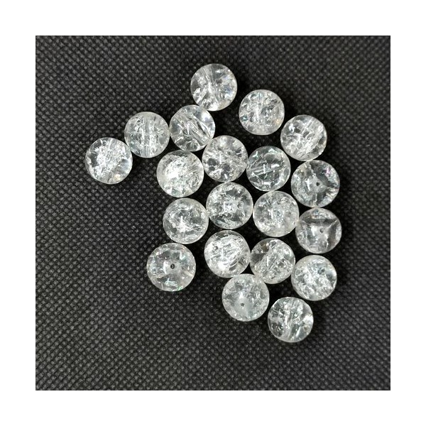 20 Perles en verre craquelé - transparent - 12mm - Photo n°1