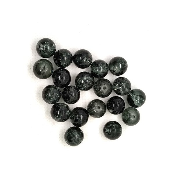 20 Perles en verre craquelé - noir - 12mm - Photo n°1