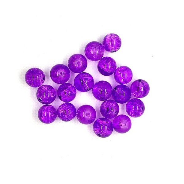 20 Perles en verre craquelé - violet - 12mm - Photo n°1