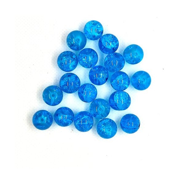 20 Perles en verre craquelé - bleu - 12mm - Photo n°1