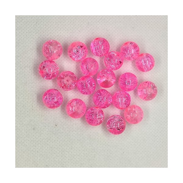 20 Perles en verre craquelé - rose - 12mm - Photo n°1