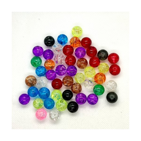 50 Perles en verre craquelé - multicolore - 12mm - Photo n°1