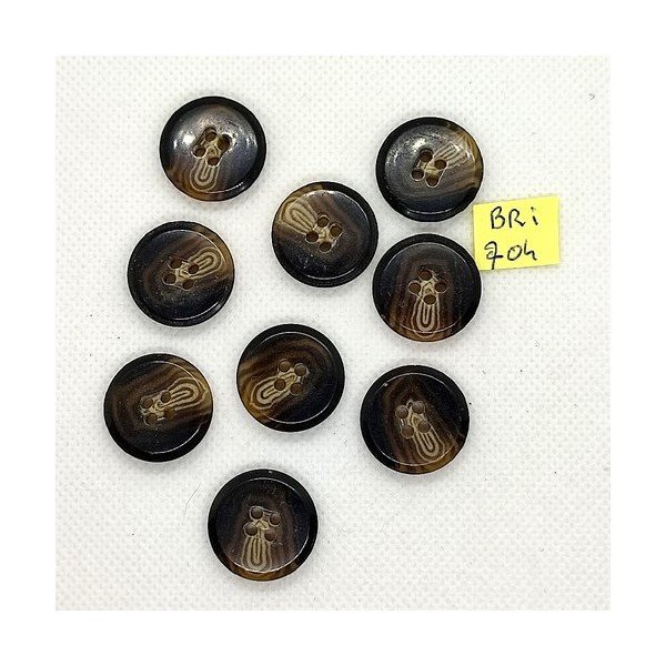 9 Boutons en résine noir / beige - 20mm - BRI704 - Photo n°1