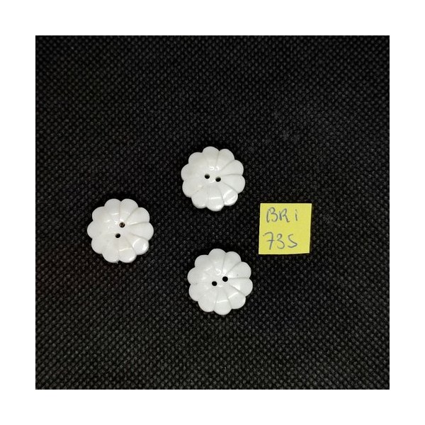 3 Boutons en résine blanc - fleur - 18mm - BRI735 - Photo n°1