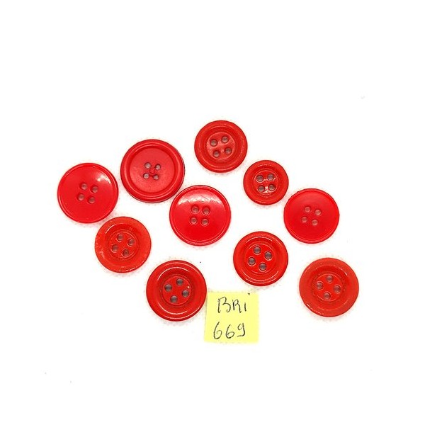 10 Boutons en résine et verre rouge - 21mm et 15mm - BRI669 - Photo n°1