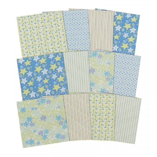 Feuilles de papier - Scrapbooking - Tons bleus - Fleurs - Etoiles - 30,5 x 30,5 cm - Photo n°1