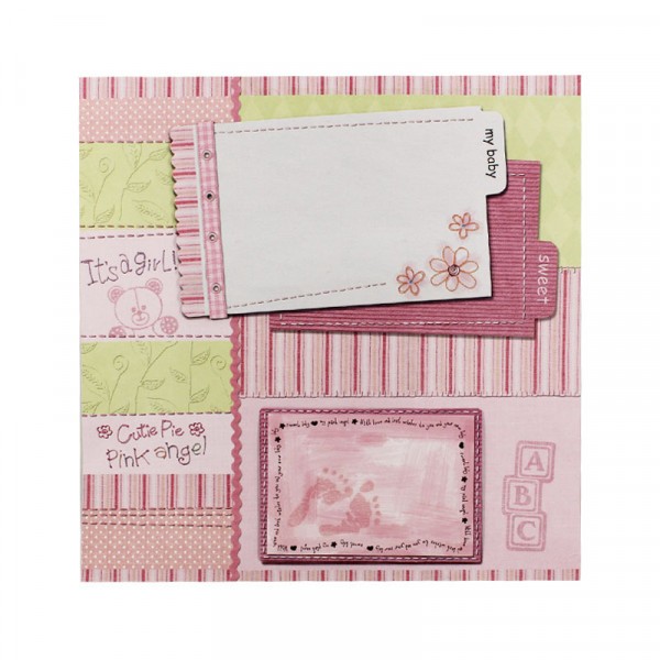 Feuille de papier - Scrapbooking - Rose - Bébé fille - Naissance - 30,5 x 30,5 cm - Photo n°1