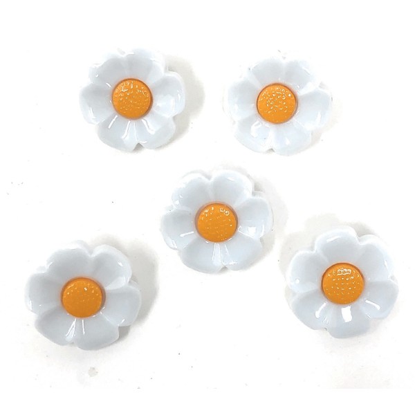 Bouton Fantaisie Fleur Marguerite à Queue 18mm Blanc et Jaune - Lot de 10 - Photo n°2