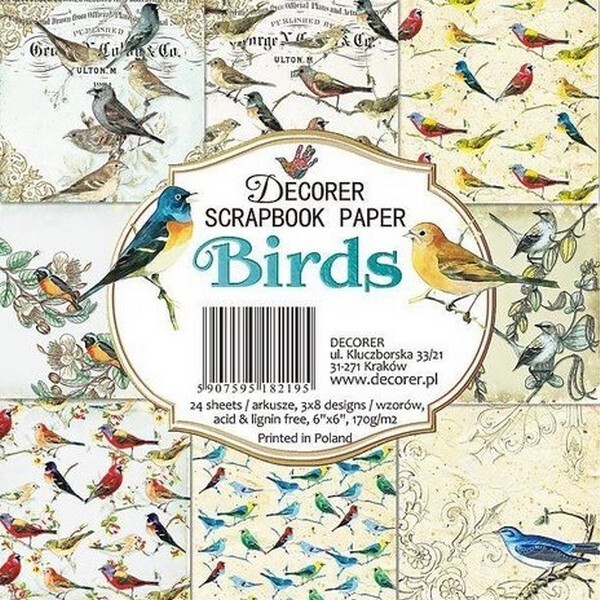 24 papiers scrapbooking fantaisis 15.2 x 15.2 cm DECORER BIRDS - Photo n°1