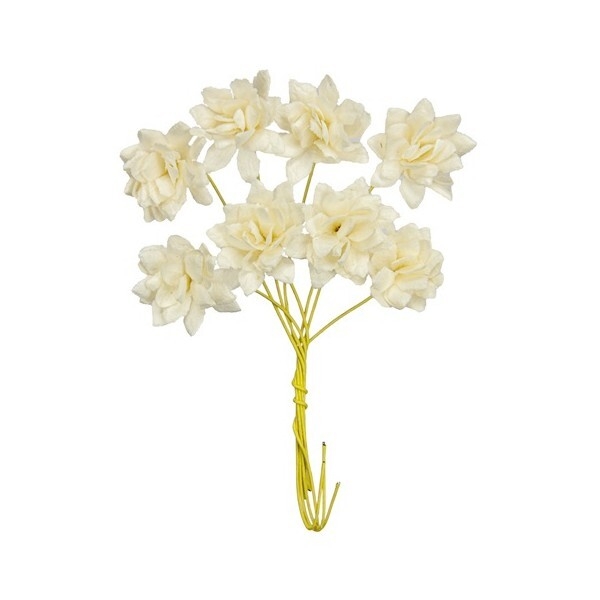 Tige de 8 Chrysanthème en papier de murier décoration scrapbooking BLANC CASSE - Photo n°1