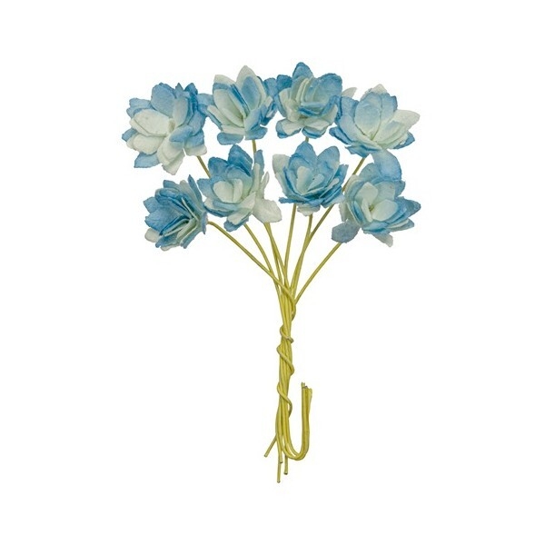 Tige de 8 Chrysanthème en papier de murier décoration scrapbooking BLEU BLANC - Photo n°1