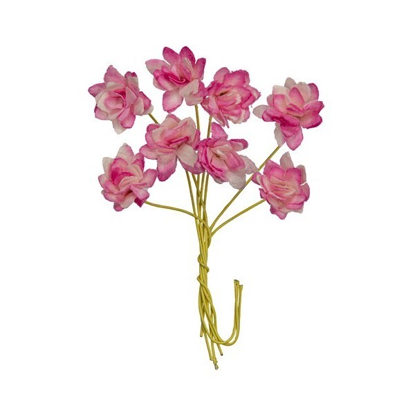 Tige de 8 Chrysanthème en papier de murier décoration scrapbooking BLANC ROSE - Photo n°1