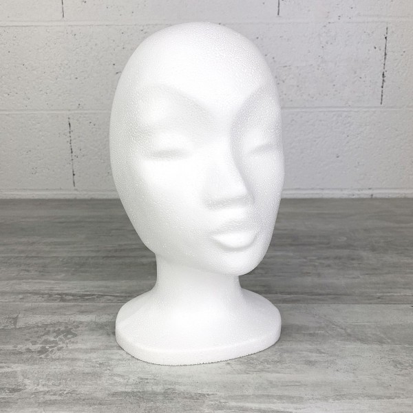 Tête de femme de 27,5 cm en polystyrène blanc, Sculpture féminine mannequin visage en Styropor - Photo n°1