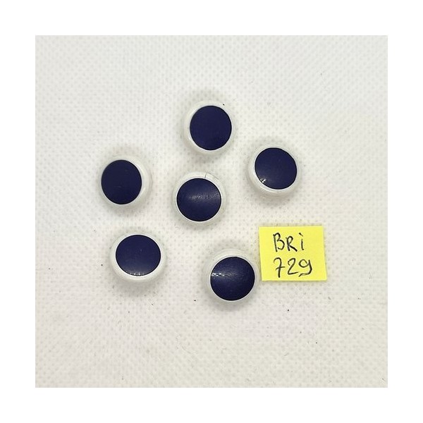 6 Boutons en résine blanc et bleu foncé - 14mm - BRI729 - Photo n°1