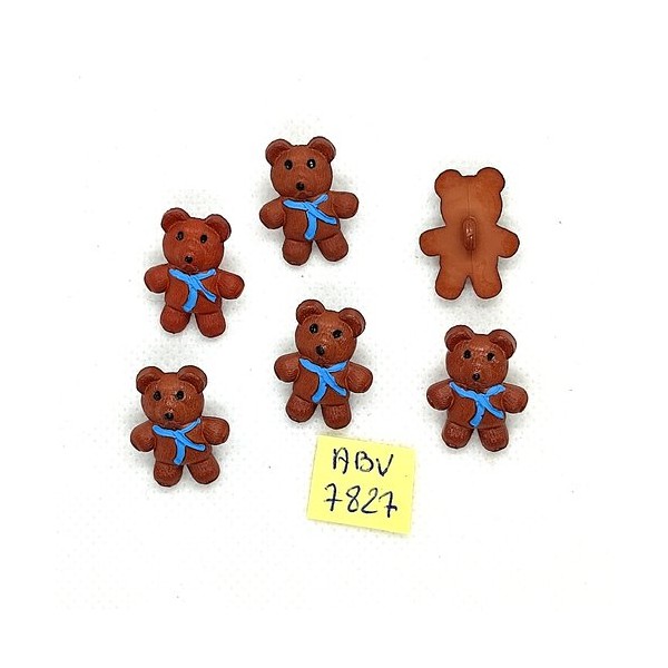 6 Boutons ours en résine marron et bleu - 16x22mm - ABV7827 - Photo n°1