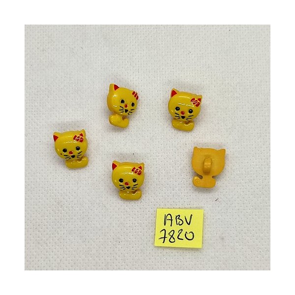 5 Boutons chat jaune en résine  - 12x14mm - ABV7820 - Photo n°1