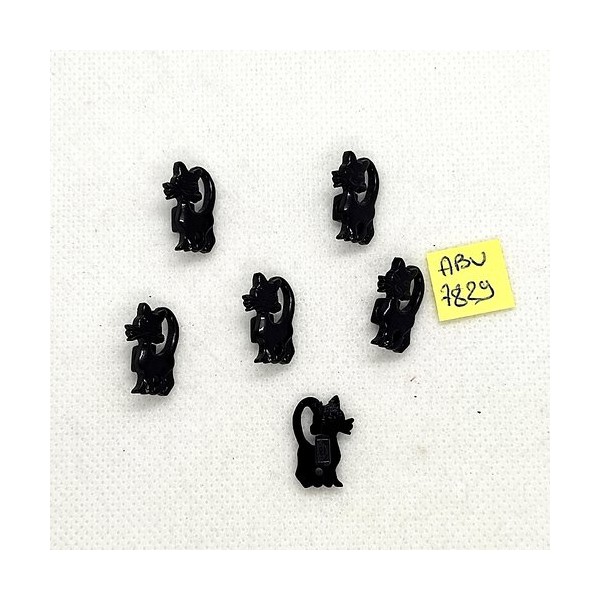 6 Boutons chat noir en résine - 12x18mm - ABV7829 - Photo n°1