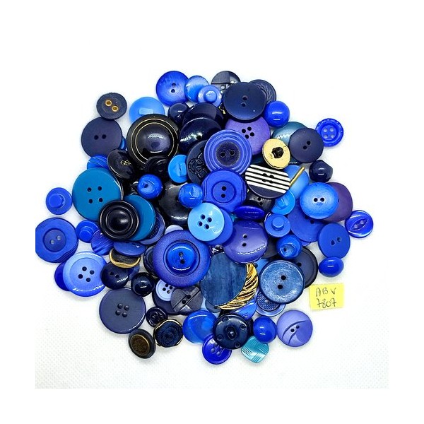 110 Boutons en résine ton bleu - tailles et modèles différents - ABV78107 - Photo n°1