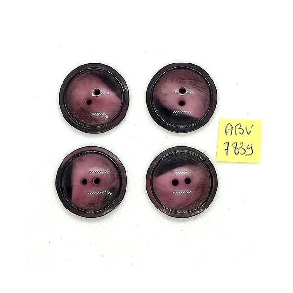 4 Boutons en résine vieux rose et marron - 27mm - ABV7839 - Photo n°1